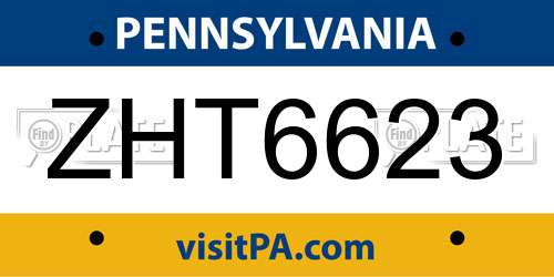 ZHT6623 Pennsylvania License Plate