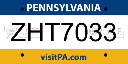 ZHT7033 Pennsylvania License Plate