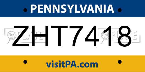 ZHT7418 Pennsylvania License Plate