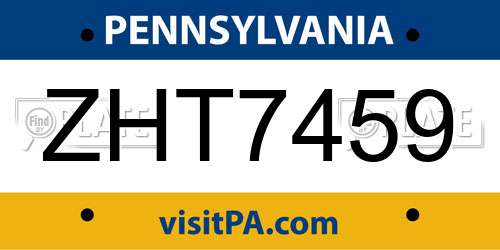 ZHT7459 Pennsylvania License Plate