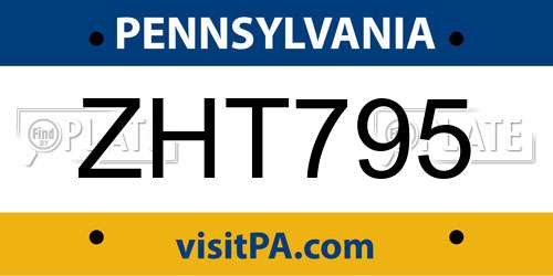 ZHT795 Pennsylvania License Plate