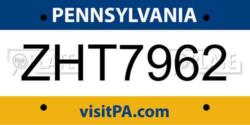 ZHT7962 Pennsylvania License Plate