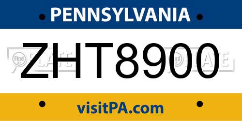 ZHT8900 Pennsylvania License Plate