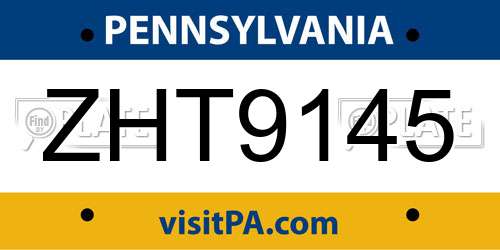 ZHT9145 Pennsylvania License Plate
