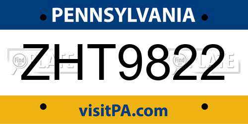 ZHT9822 Pennsylvania License Plate