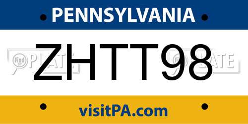 ZHTT98 Pennsylvania License Plate