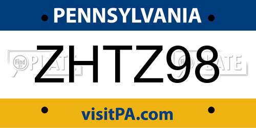 ZHTZ98 Pennsylvania License Plate