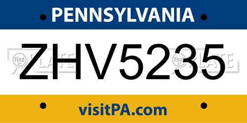 ZHV5235 Pennsylvania License Plate