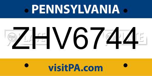 ZHV6744 Pennsylvania License Plate