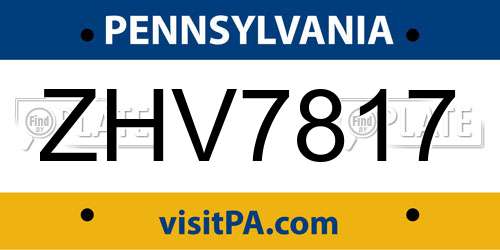 ZHV7817 Pennsylvania License Plate