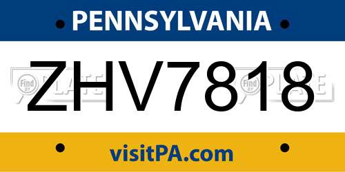 ZHV7818 Pennsylvania License Plate