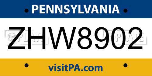 ZHW8902 Pennsylvania License Plate