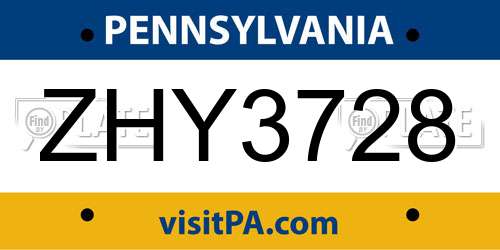 ZHY3728 Pennsylvania License Plate