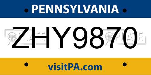 ZHY9870 Pennsylvania License Plate
