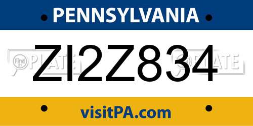 ZI2Z834 Pennsylvania License Plate