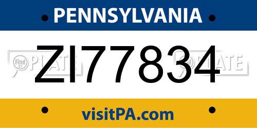 ZI77834 Pennsylvania License Plate