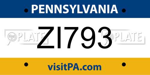 ZI793 Pennsylvania License Plate