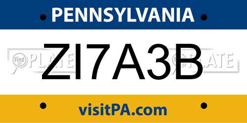 ZI7A3B Pennsylvania License Plate