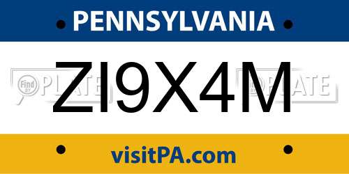 ZI9X4M Pennsylvania License Plate