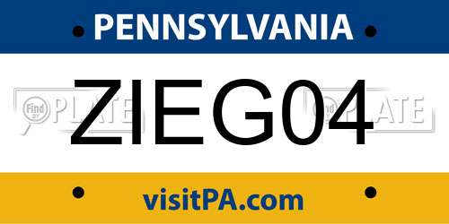 ZIEG04 Pennsylvania License Plate