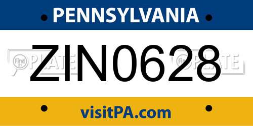 ZIN0628 Pennsylvania License Plate
