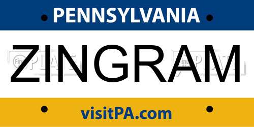 ZINGRAM Pennsylvania License Plate
