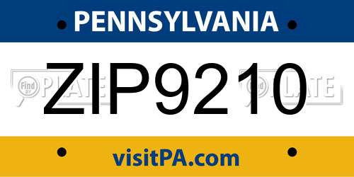 ZIP9210 Pennsylvania License Plate