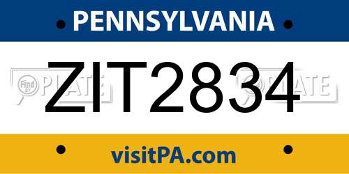 ZIT2834 Pennsylvania License Plate