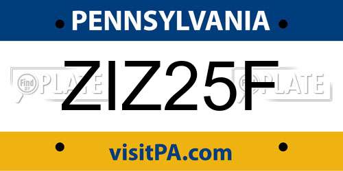 ZIZ25F Pennsylvania License Plate
