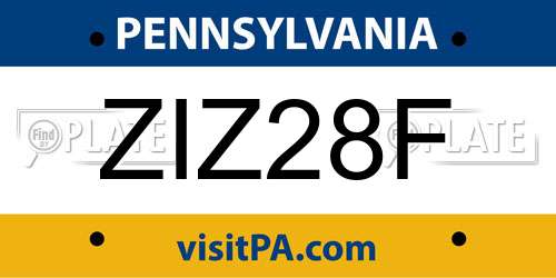 ZIZ28F Pennsylvania License Plate