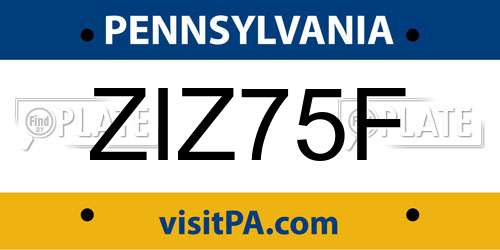 ZIZ75F Pennsylvania License Plate