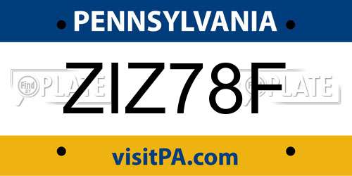 ZIZ78F Pennsylvania License Plate