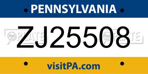 ZJ25508 Pennsylvania License Plate