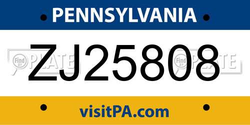 ZJ25808 Pennsylvania License Plate