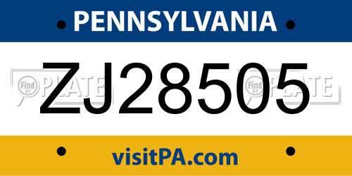 ZJ28505 Pennsylvania License Plate