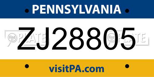 ZJ28805 Pennsylvania License Plate