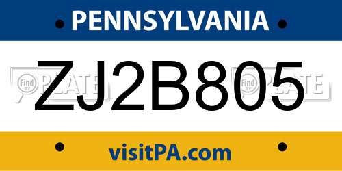 ZJ2B805 Pennsylvania License Plate