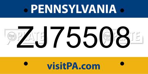 ZJ75508 Pennsylvania License Plate