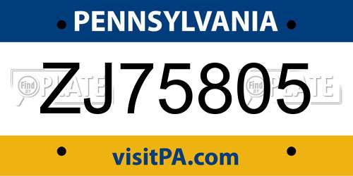 ZJ75805 Pennsylvania License Plate