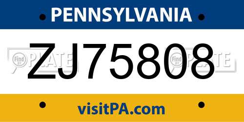 ZJ75808 Pennsylvania License Plate