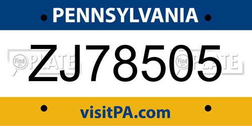 ZJ78505 Pennsylvania License Plate