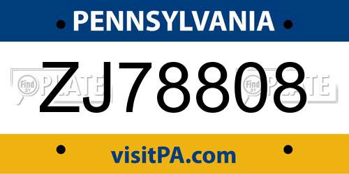 ZJ78808 Pennsylvania License Plate