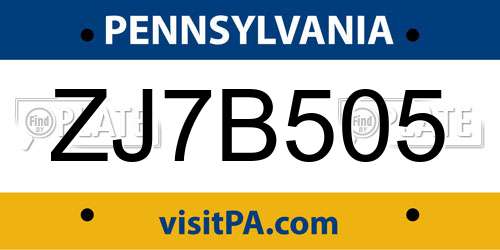 ZJ7B505 Pennsylvania License Plate