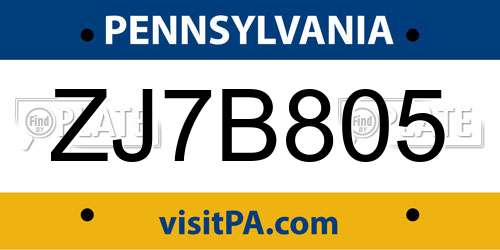 ZJ7B805 Pennsylvania License Plate