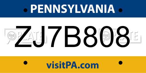 ZJ7B808 Pennsylvania License Plate