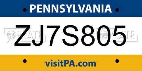 ZJ7S805 Pennsylvania License Plate