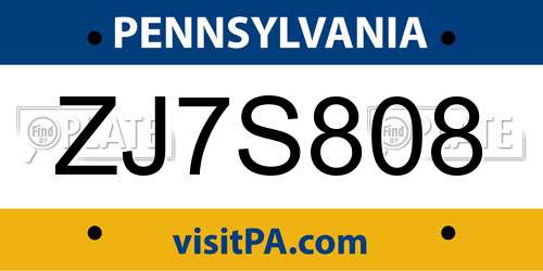 ZJ7S808 Pennsylvania License Plate