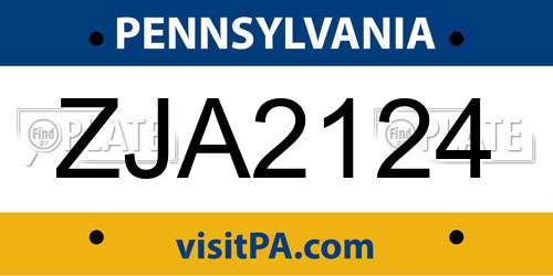 ZJA2124 Pennsylvania License Plate