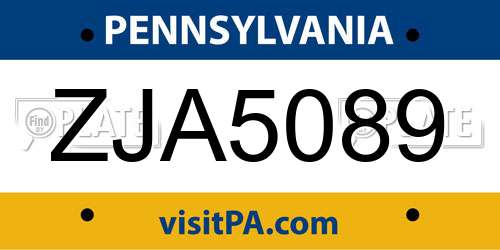 ZJA5089 Pennsylvania License Plate