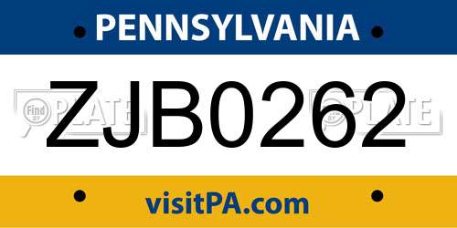 ZJB0262 Pennsylvania License Plate